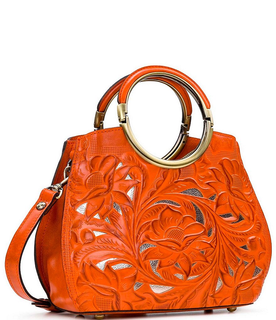 Patricia Nash Cut Out Tooling Collection Aria Ring Handle Floral Shopper Tote Bag