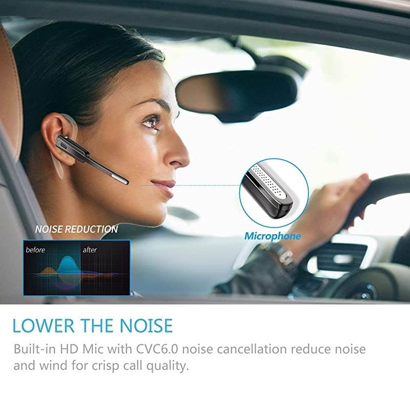 Bluetooth Headset,  Wireless Business Earpiece V4.1 Lightweight Noisy Suppression Bluetooth Earphone with Microphone for Phone/Laptop/Car (Black+Case)