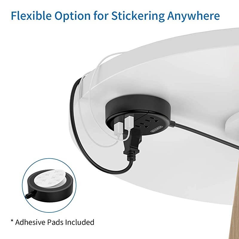 Power Strip with USB  Travel Power Strip Flat Plug 10ft Extra Long Extension Cord 3 Outlets 2 USB Desktop Charging Station Wall Mount Compact for Home Dorm Room and Office UL Listed