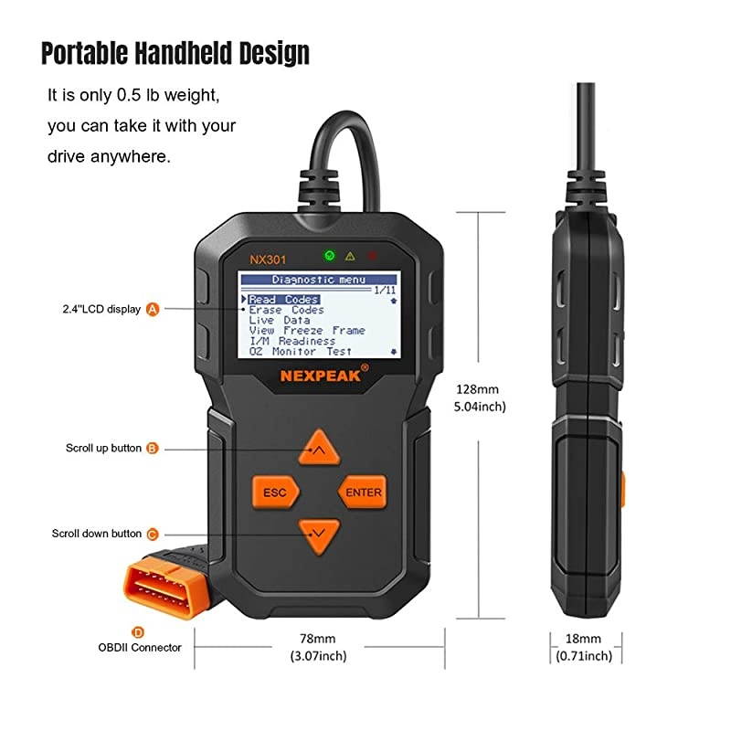 Obd2 Scanner NX301 Code Reader Portable Car Diagnostic Scanner Engine False Code Scan Tool for Most Vehicles Since 1996