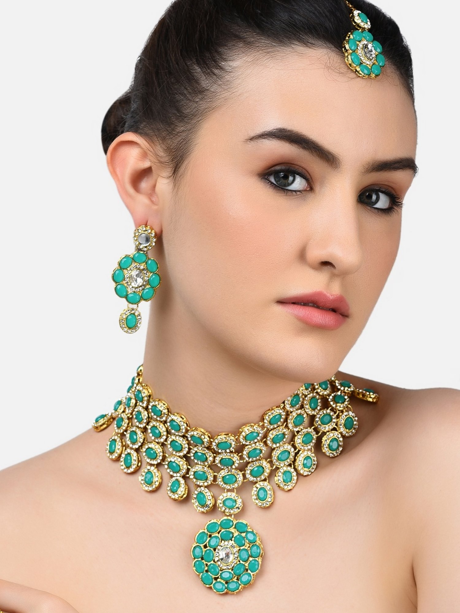 Sri Jagdamba Pearls White Alloy Classic Necklace & Earring Set