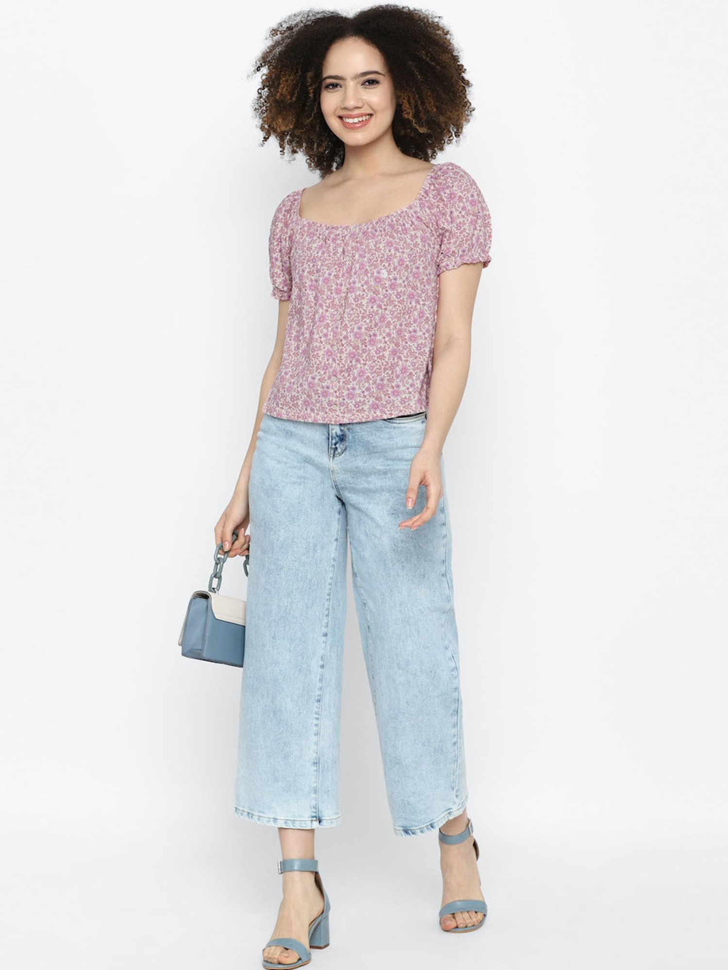 American Eagle Outfitters Purple Cotton Floral Print Top