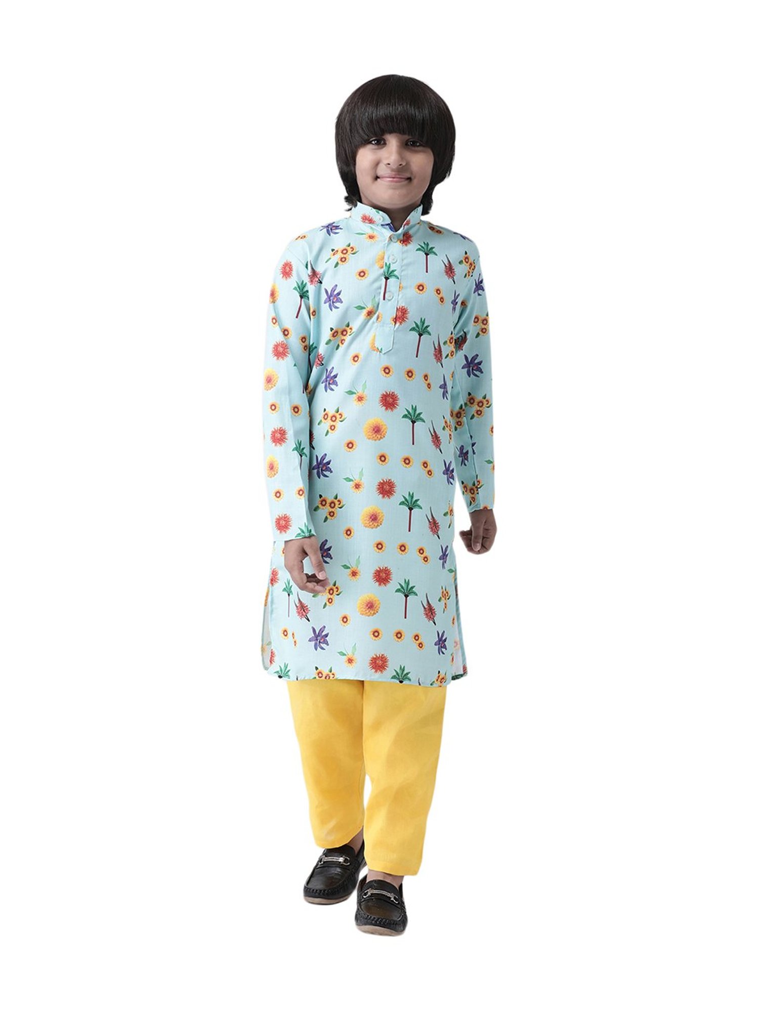 Hangup Kids Multicolor Cotton Floral Print Kurta & Pyjamas