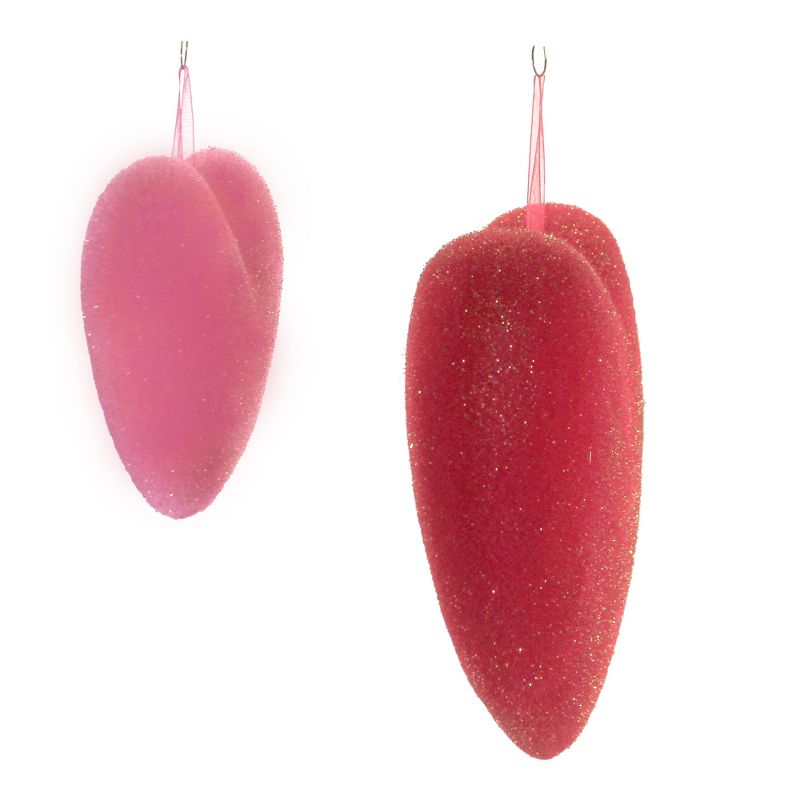 Valentine's Day 9.25" Hanging Flocked Hearts Set / 2 Decoration Love Decor Decorate One Hundred 80 Degree  -  Decorative Figurines