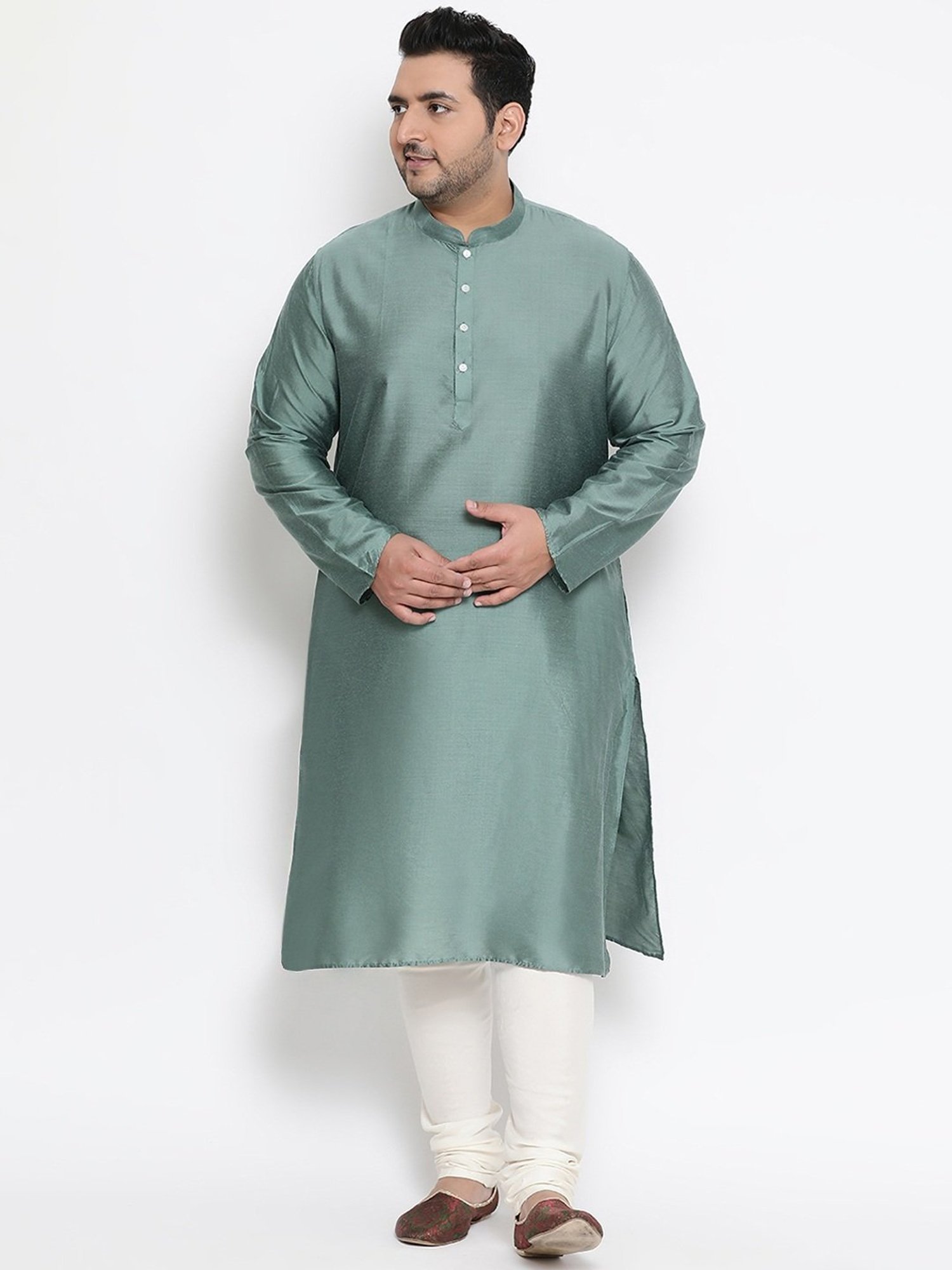 KISAH PLUS Green & Black Regular Fit Printed Kurta Set With Jacket