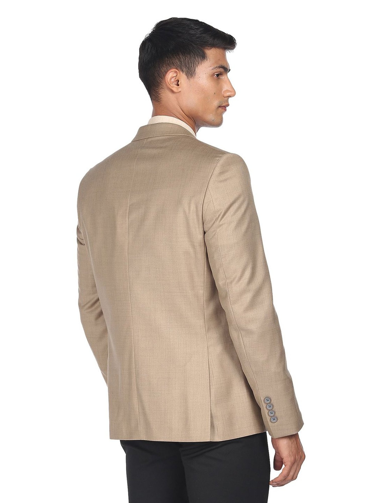 AD by Arvind Beige Regular Fit Notch Lapel Blazer