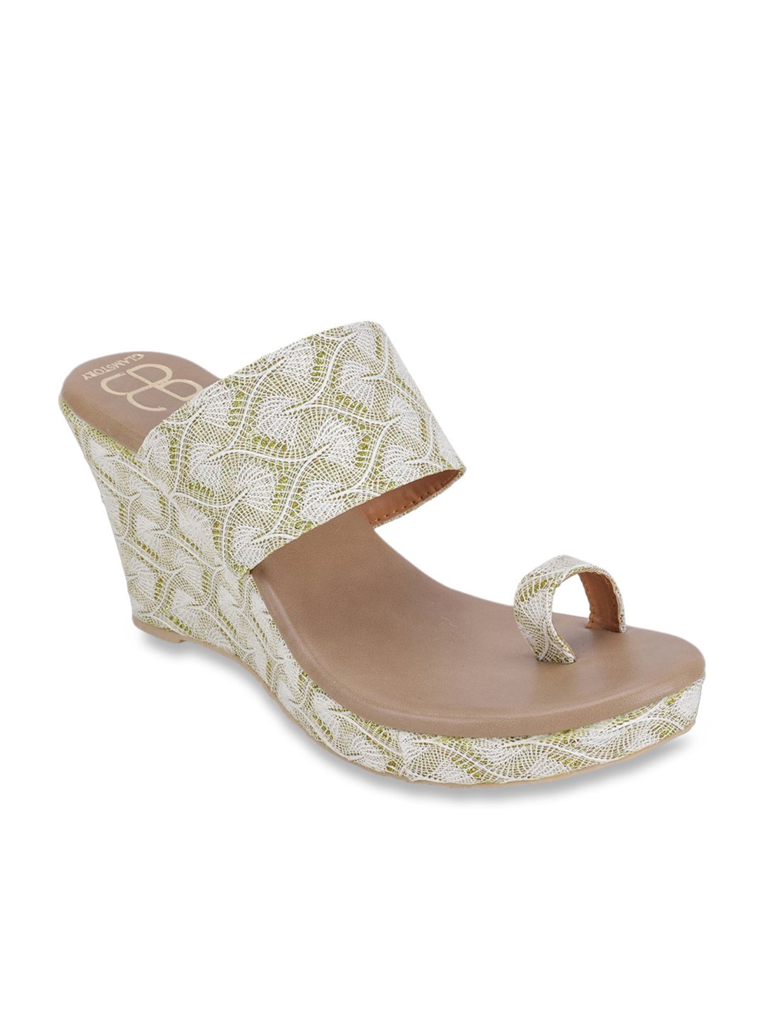 Glam Story Women's Masakali Off White Toe Ring Wedges
