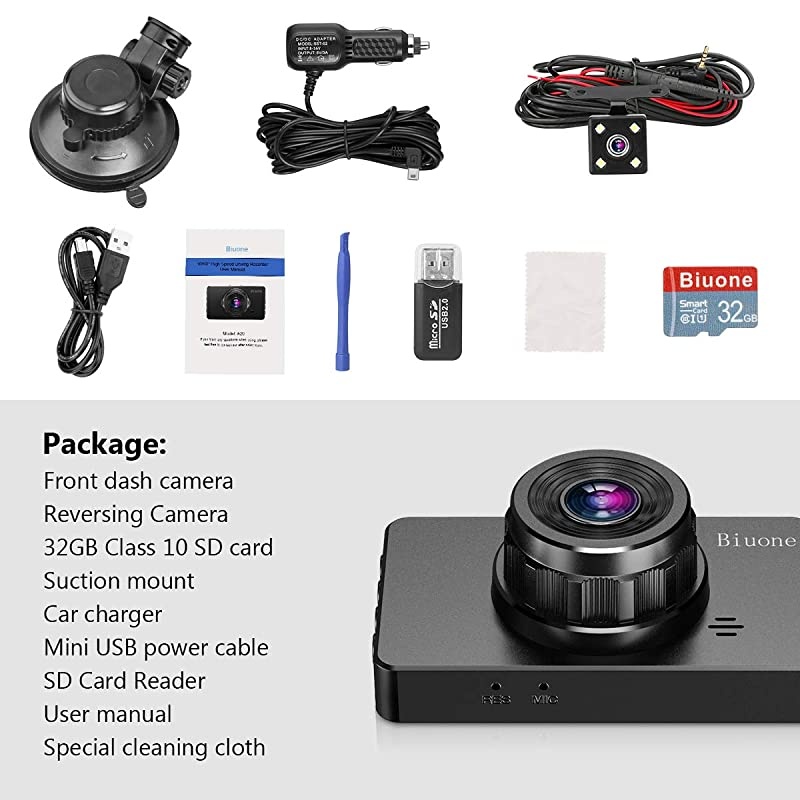 Camera for Cars, Super Night Vision Cam Front and Rear with 32G SD Card, 1080P FHD DVR Car board Camera with G-Sensor, WDR, Parking Monitor, Loop Recording, Motion Detection ?2021 New?