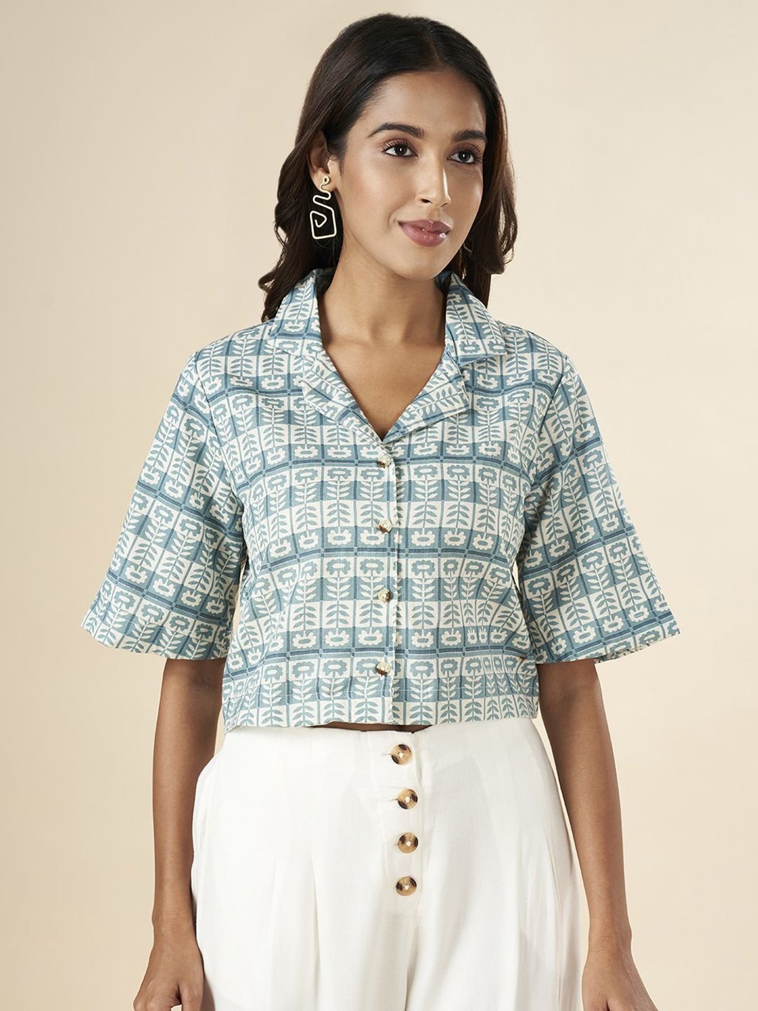 Akkriti by Pantaloons Teal Blue Cotton Printed Crop Top