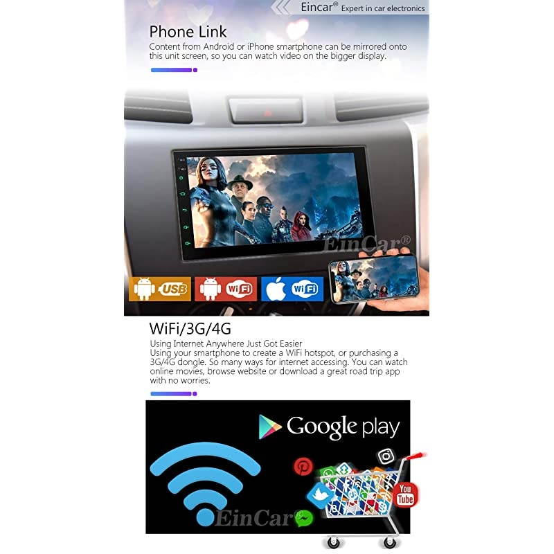 Android 100 Double Din Car Stereo Autoradio Bluetooth System 7 INCH 2 Din Head Unit GPS Navigation In Dash 1080p Video Audio Player Support WiFi USB SD Mirrorlink Capacitive Touchscreen