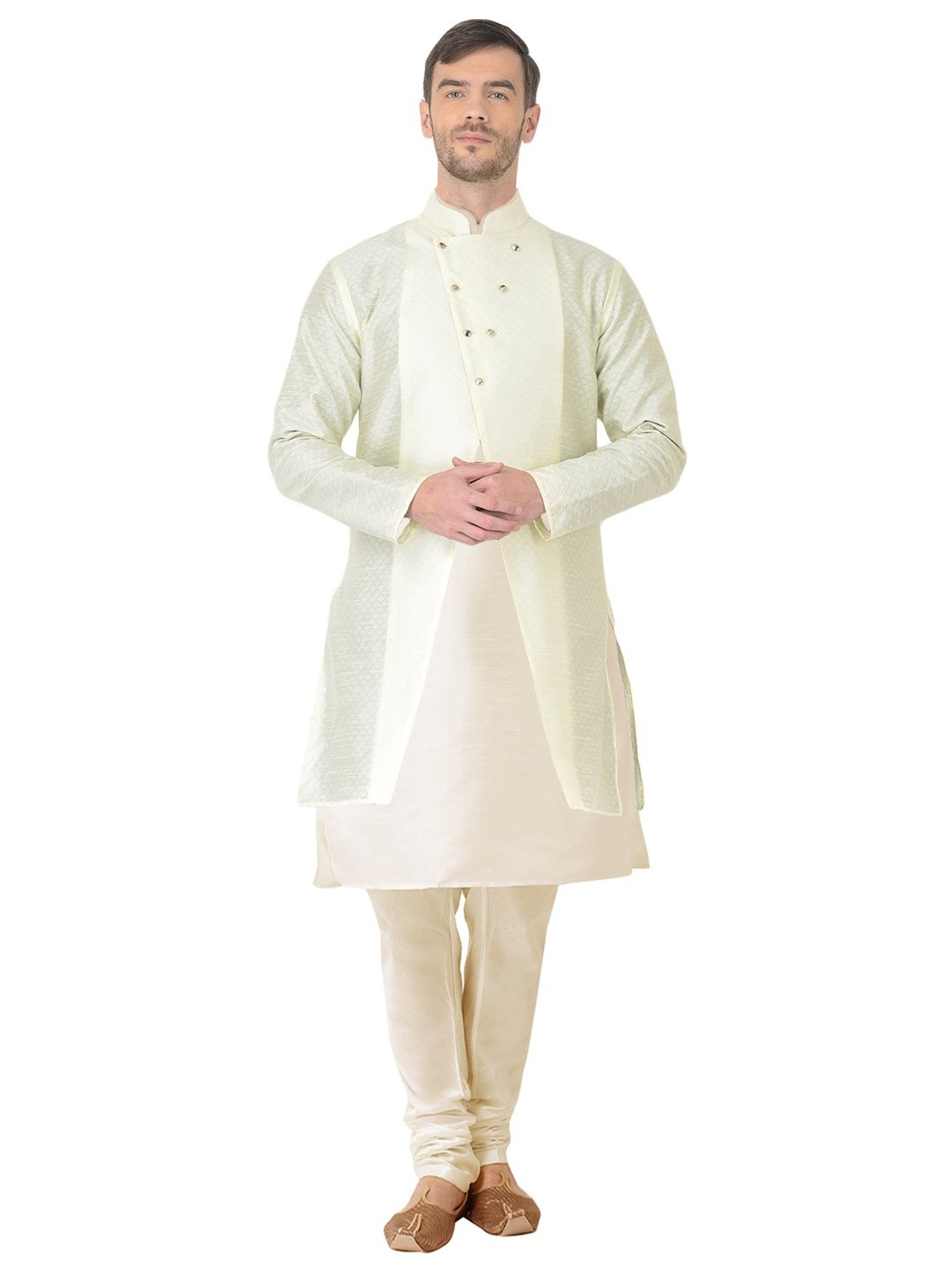 SG RAJASAHAB Cream Regular Fit Self Pattern Kurta Set