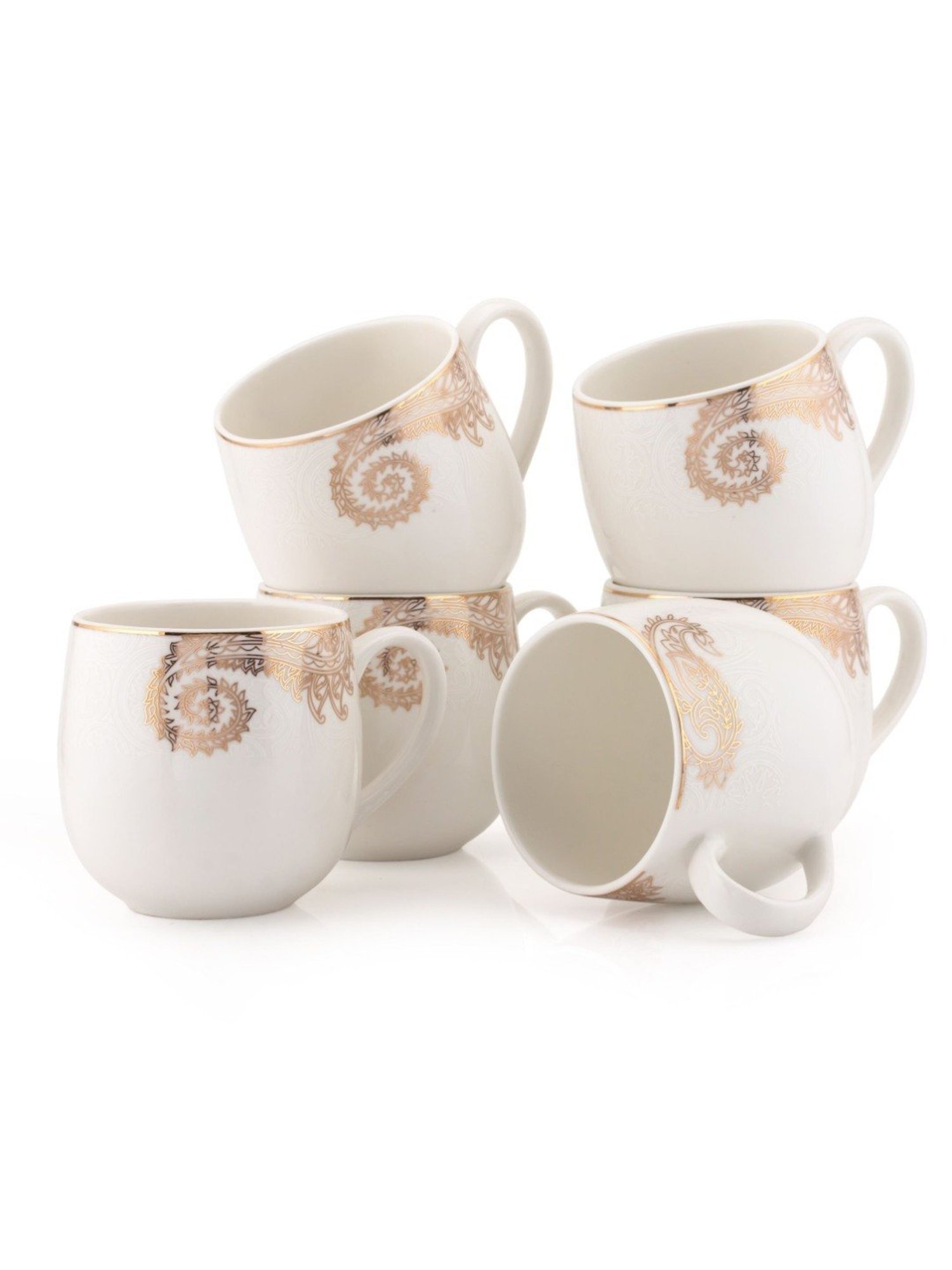 JCPL White & Red Ceramic Cup (0.18 L) - Set of 6