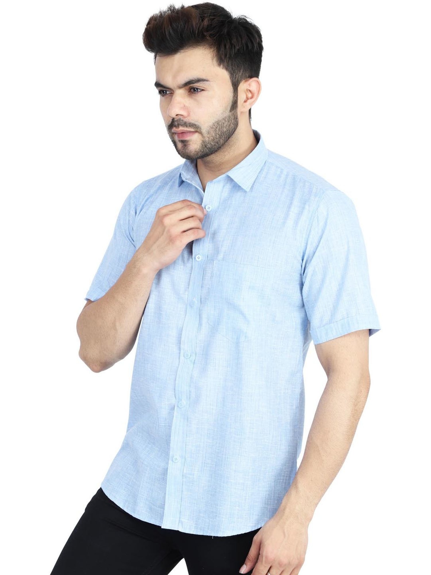 TAHVO Blue & Orange Cotton Slim Fit Shirt Pack of 2