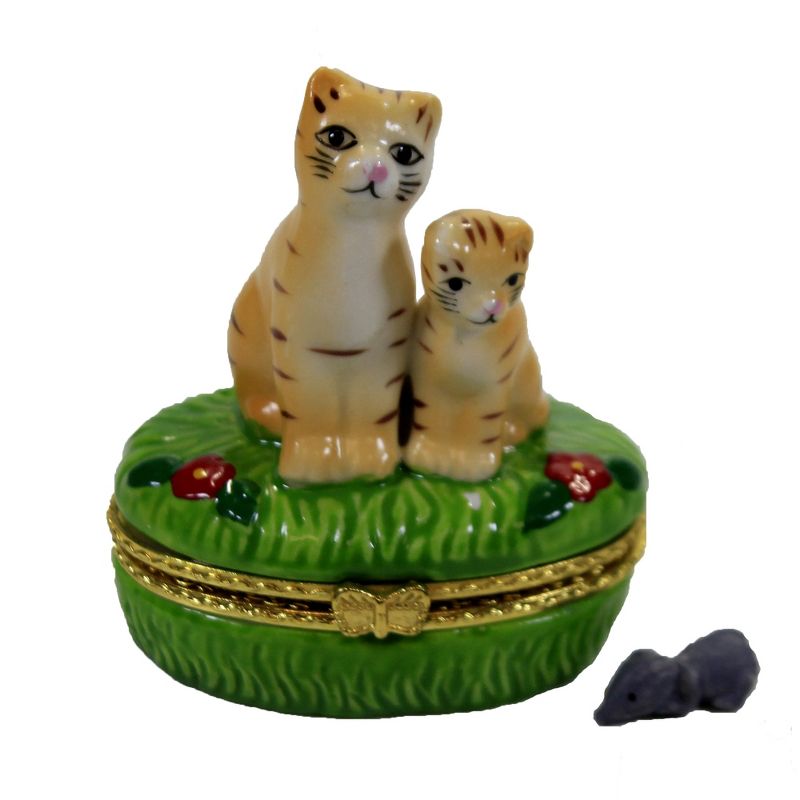 Hinged Trinket Box 3.0" Two Cats Hinged Box Kitty Feline  -  Decorative Figurines