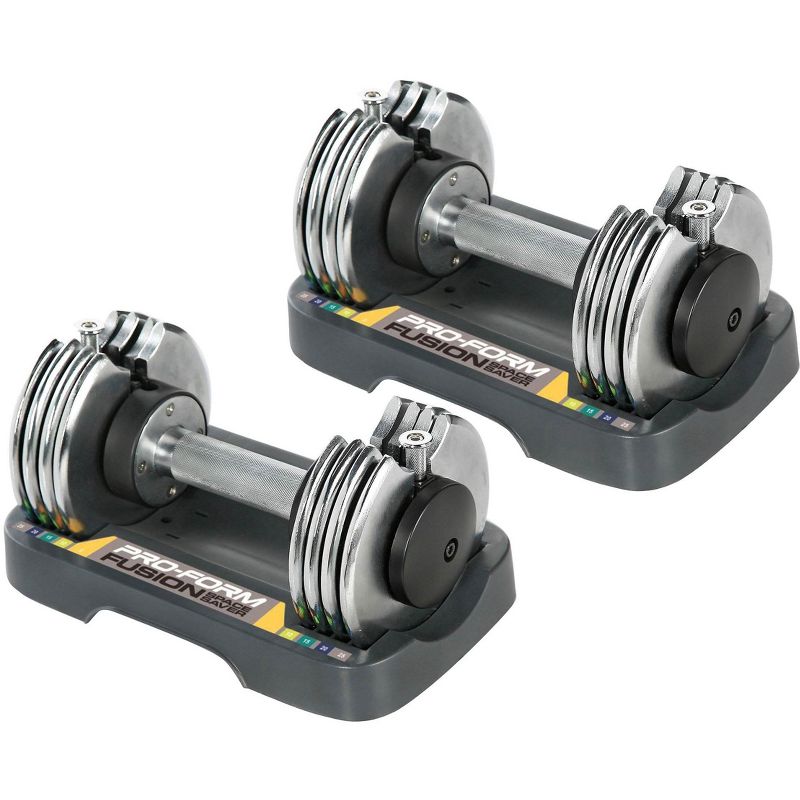 ProForm SpaceSaver Adjustable 25 Pound Dumbbell Weights with Storage Tray (Pair)