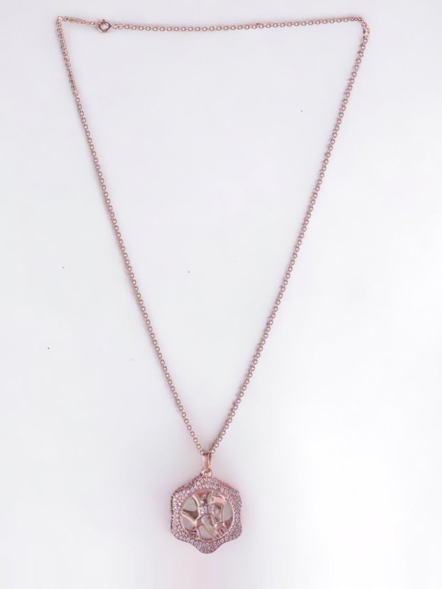 Rihi by P.C. Chandra Jewellers 925 Silver Rose-Gold Motif Chain Pendant for Women & Girls