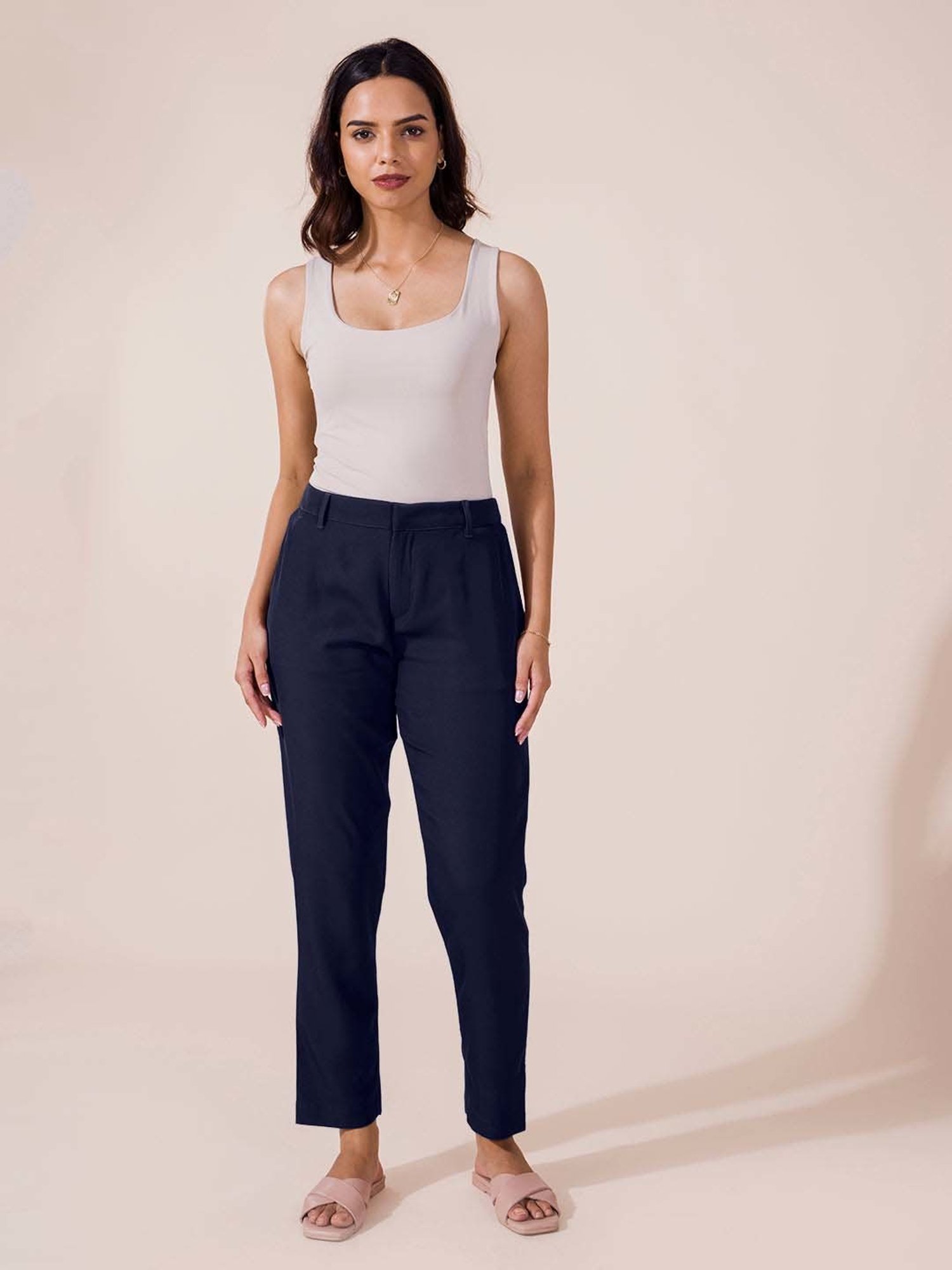 Go Colors! Navy Mid Rise Formal Trousers