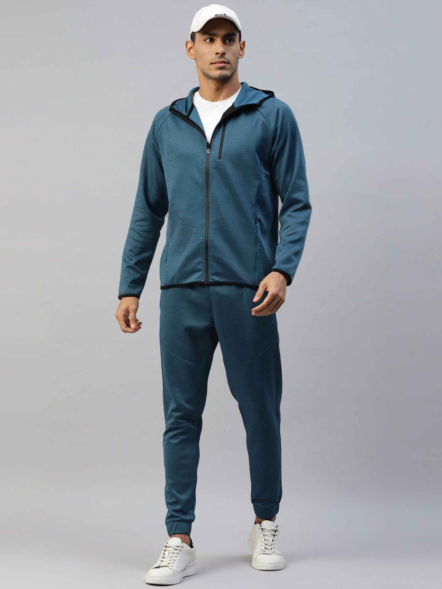 Slowave Teal Regular Fit Sports Hooded Jacket & Joggers Set