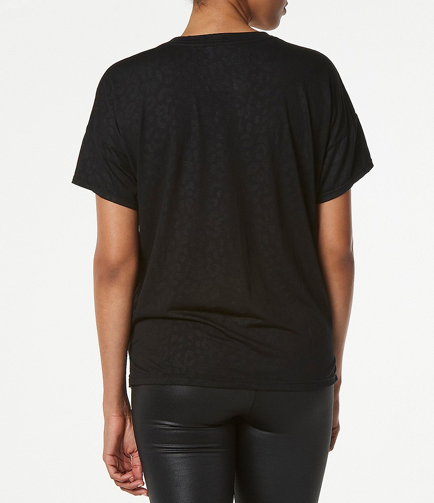 Marc New York Performance Short Sleeve Embossed Leopard Print Crew Neck Boxy Tee