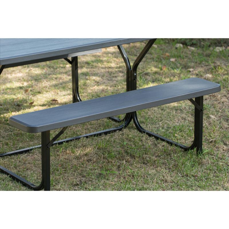Gardenised Outdoor Woodgrain Picnic Table Set with Metal Frame, Gray