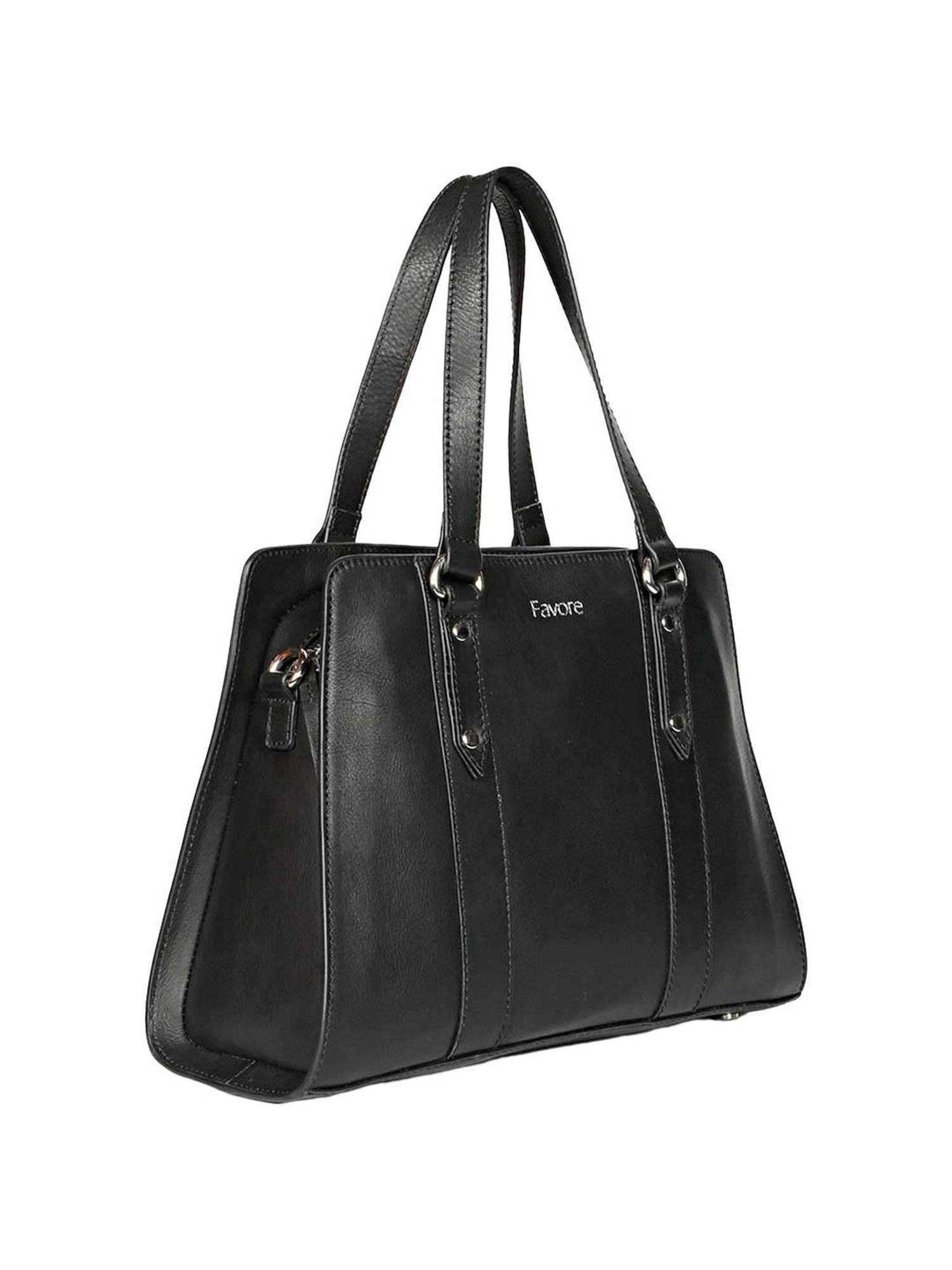 Favore Black Solid Medium Handbags