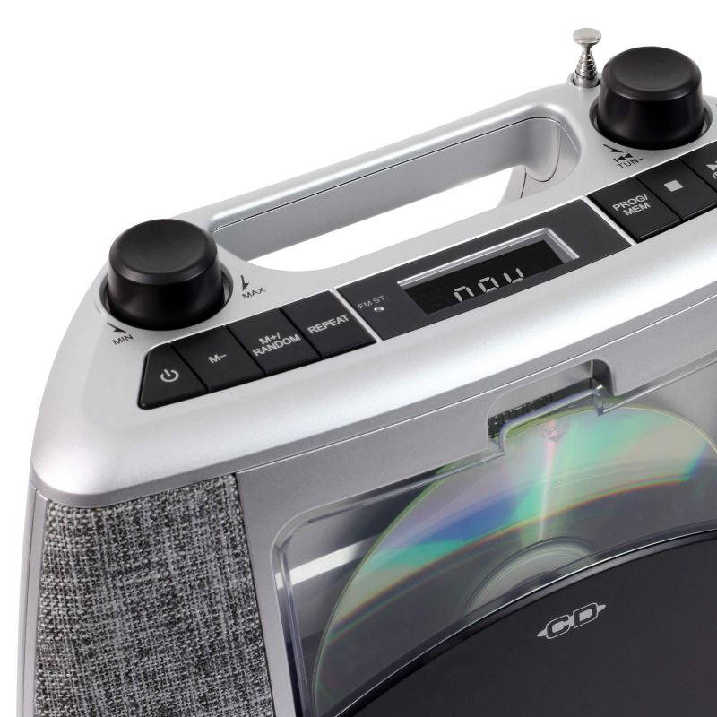 Jensen Home CD Player System Sport Handle + Bluetooth Boombox Portable Bluetooth Music System with CD Player +CD-R/RW & FM Radio with Aux-in & Headphone Jack Line-in (CD-565SL Black/Silver)