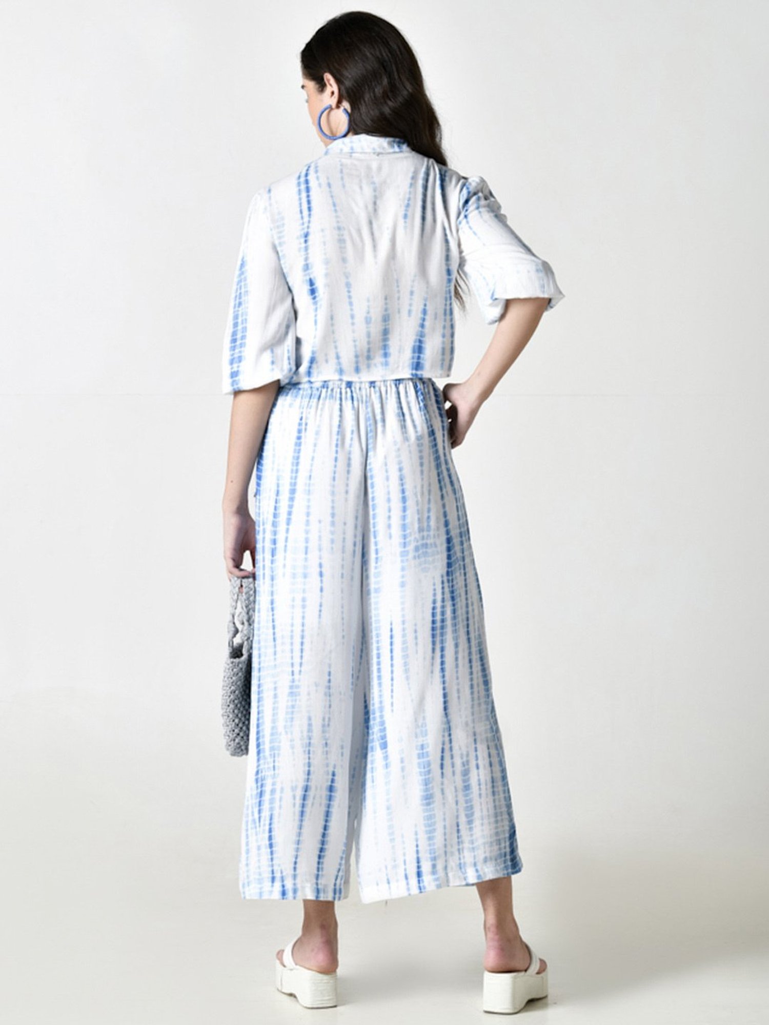 Zolo Label White Tie & Dye Crop Shirt Palazzo Set