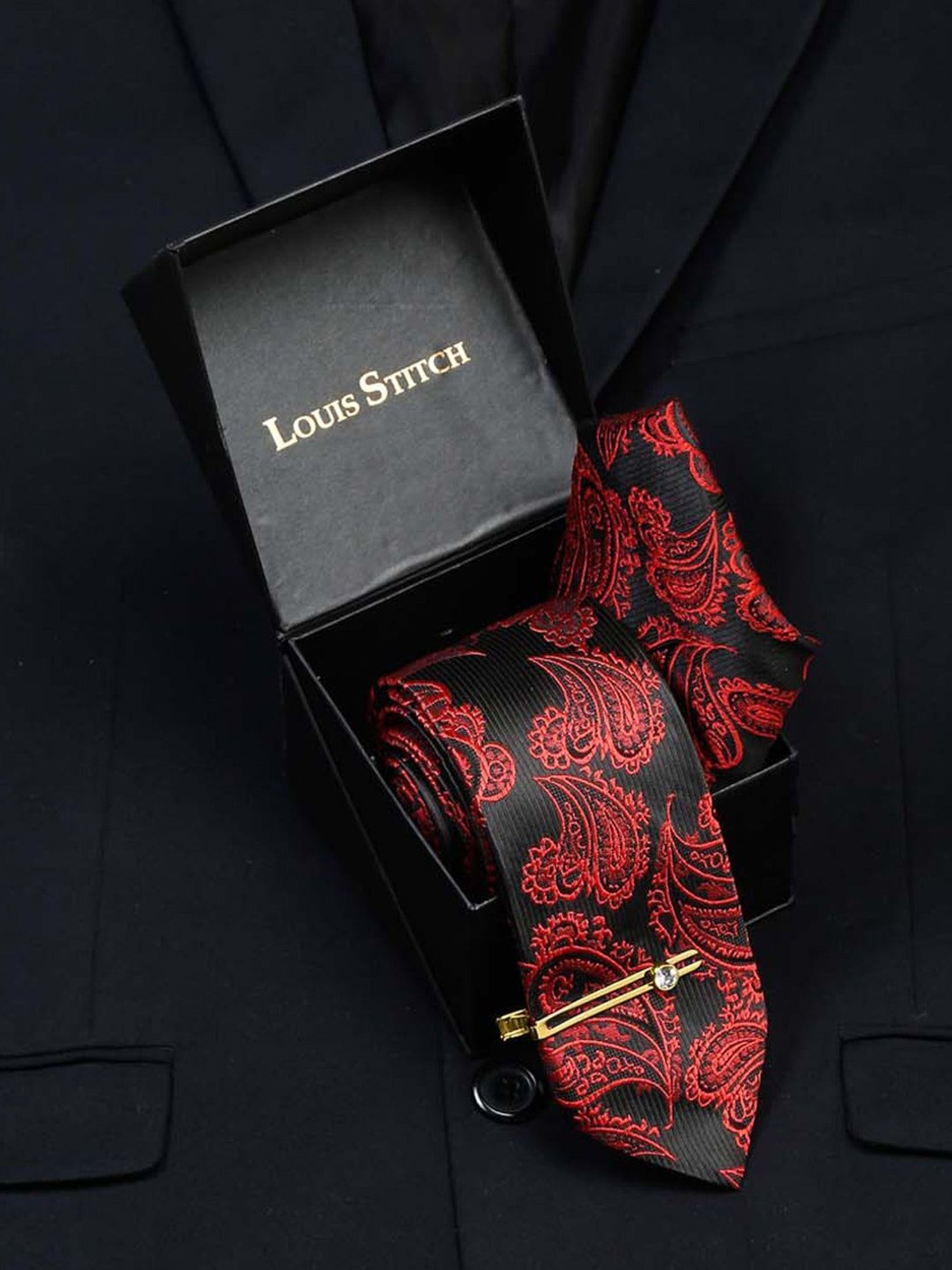 Louis Stitch Red Printed Necktie Gift Set - Set of 3