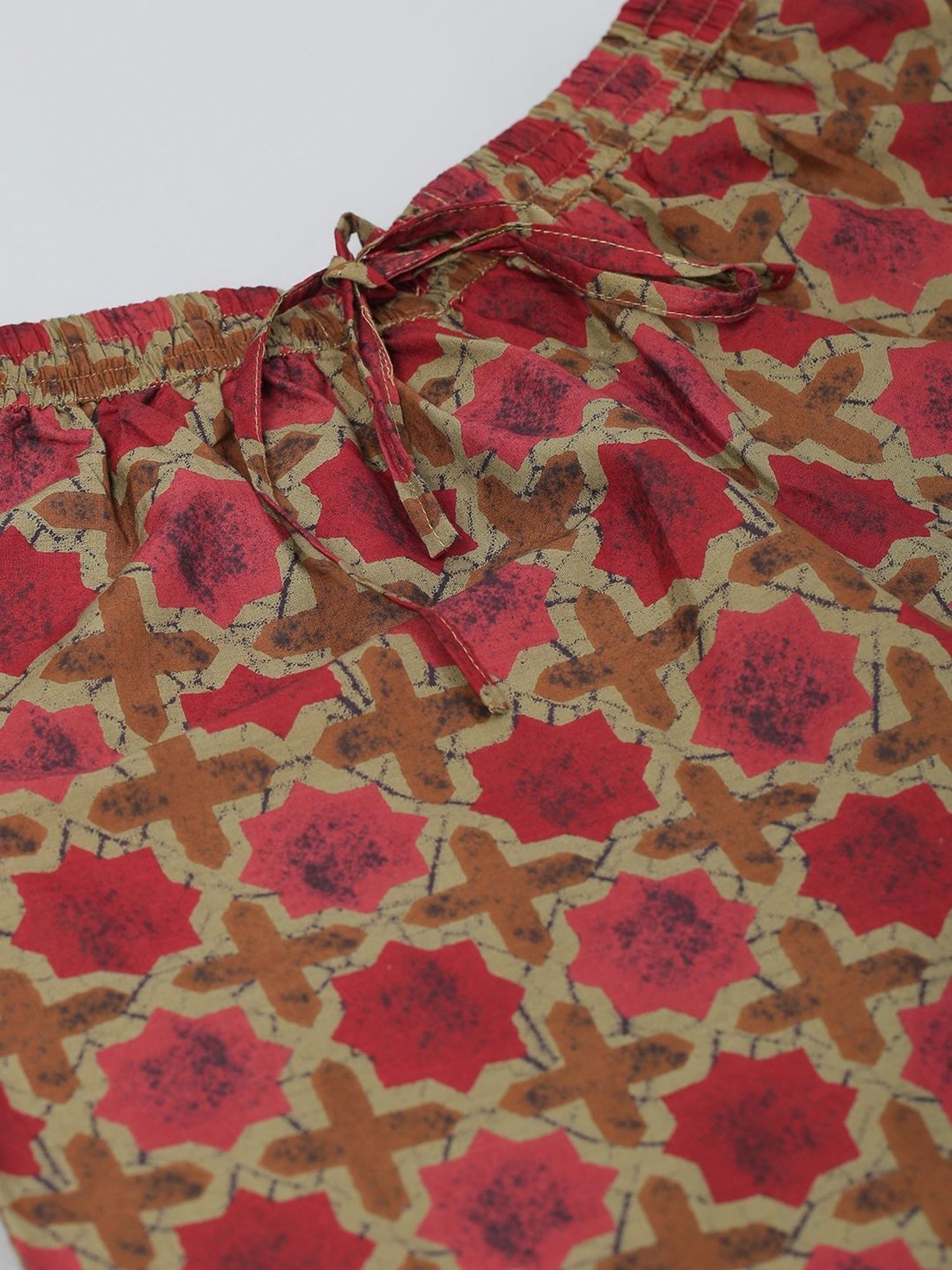 Sringam Coral & Beige Cotton Printed Palazzos