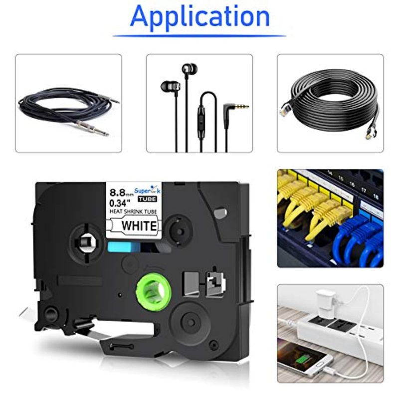 SuperInk 5 Pack Compatible for Brother HSe-221 HSe221 HS-221 HS221 Black on White Heat Shrink Tube Label Tape use in PT-D210 PT-D400 PT-E300 PT-E500 PT-P750WVP Printer (0.34''x 4 (ZJBRHSE2215PK/CA123)