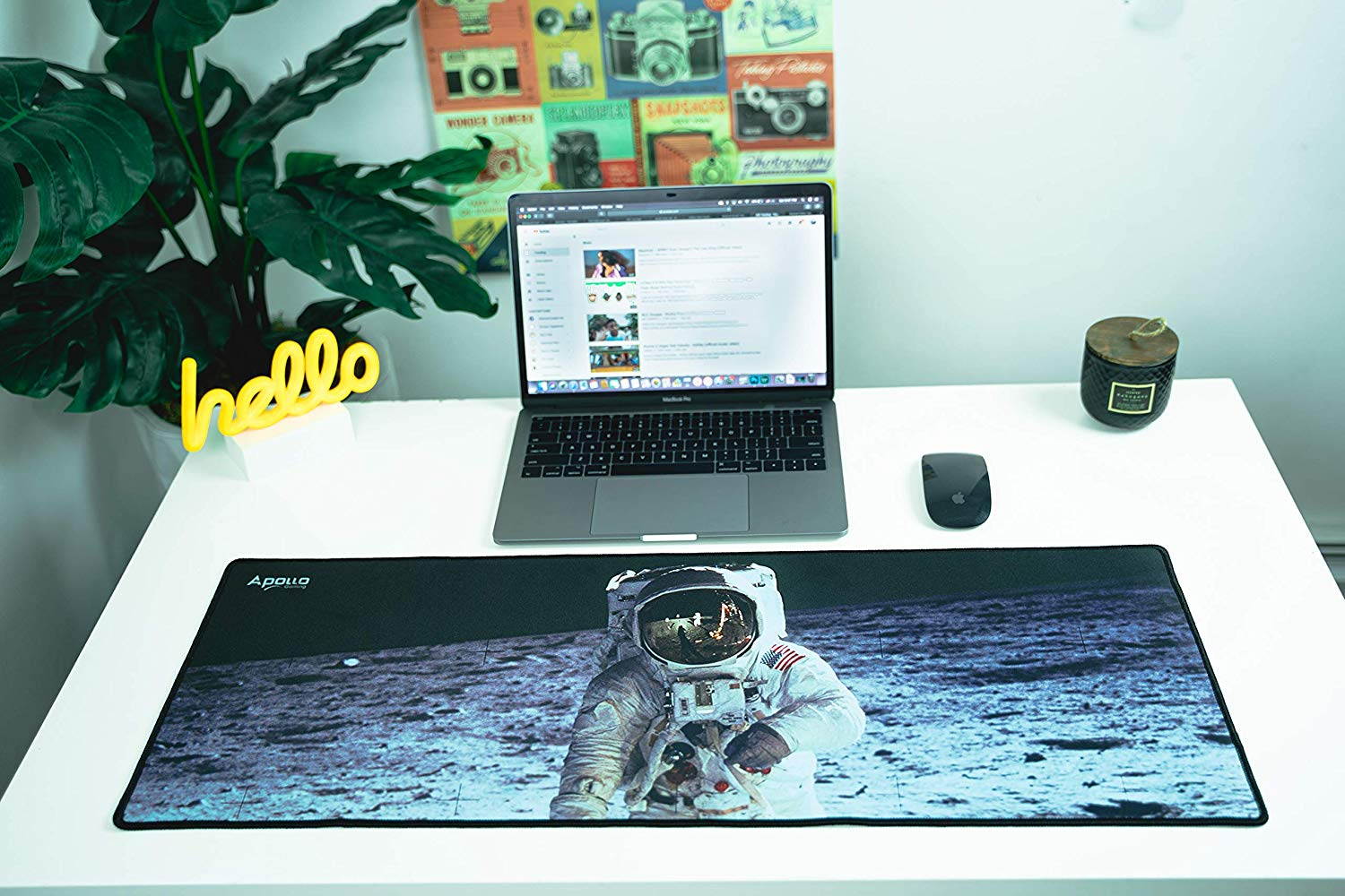 Apollo Gaming Mouse Pad, Large NASA Astronaut Space Design Microfiber Mousepad, 31.5&times;11.8&times;0.12in, Large XXL Extended Desk Mat. Computer Keyboard Mouse Mat Mousepad for Office/Gaming/Home