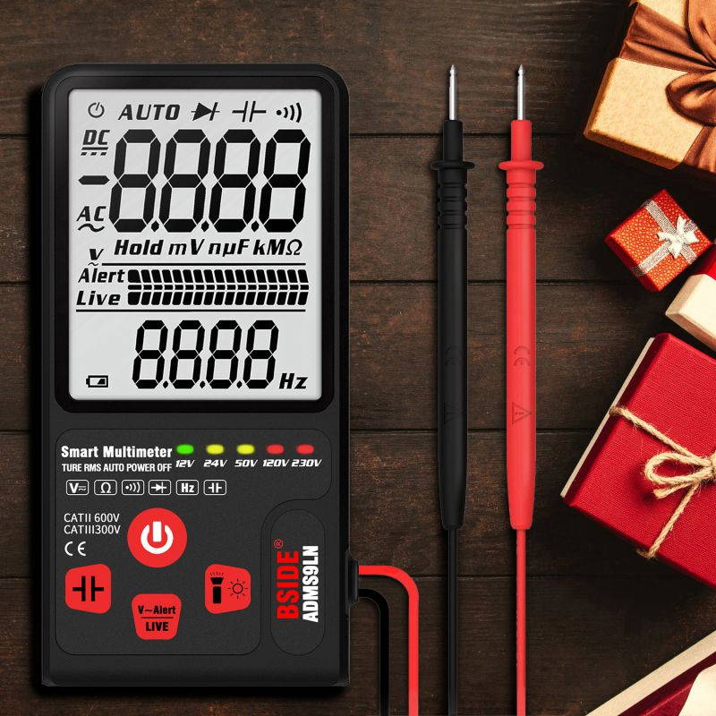 BSIDE 9999 Counts Smart Multimeter True RMS Digital Multimeter Measuring AC/DC Voltage Resistance Frequency with LCD Display DC/AC Voltage Meter Resistance Capacitance Diode Tester Measure Continuity