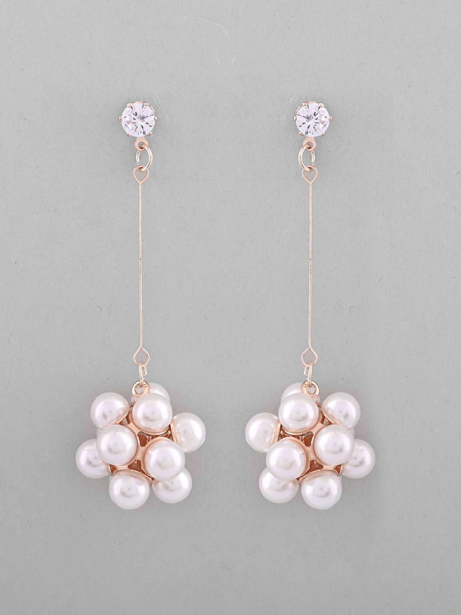 VOJ Rose Gold-Plated Handcrafted Floral Pearl Drop Earrings for Women