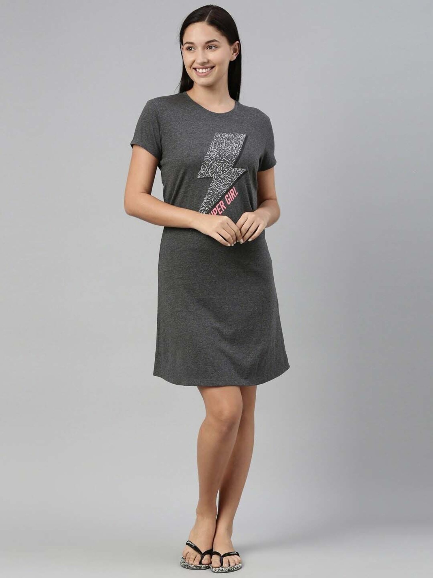 TWIN BIRDS Grey Printed Sleep Tee