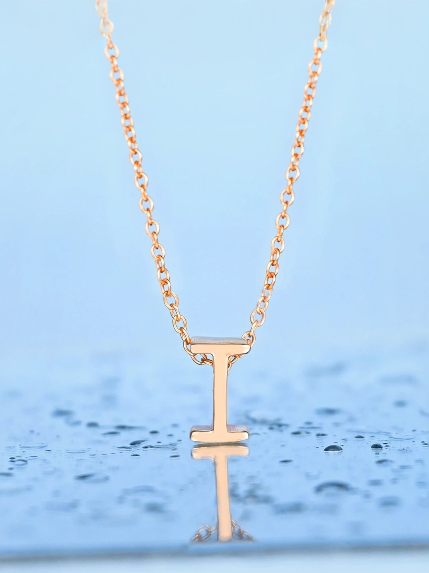 Touch925 Sterling Silver Infinite I Initial Rose Gold Chain Pendant