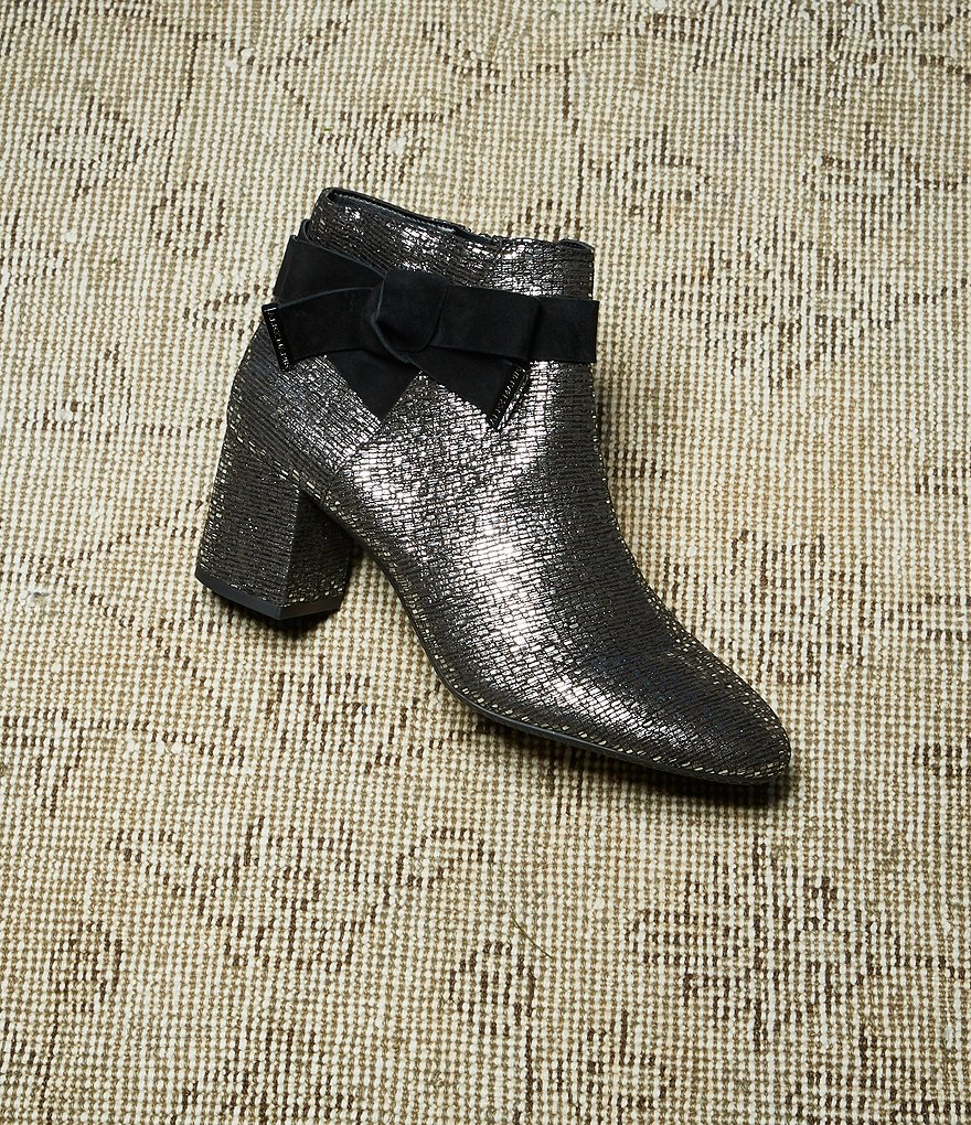Alex Marie Mayleen Metallic Ankle Bow Block Heel Booties