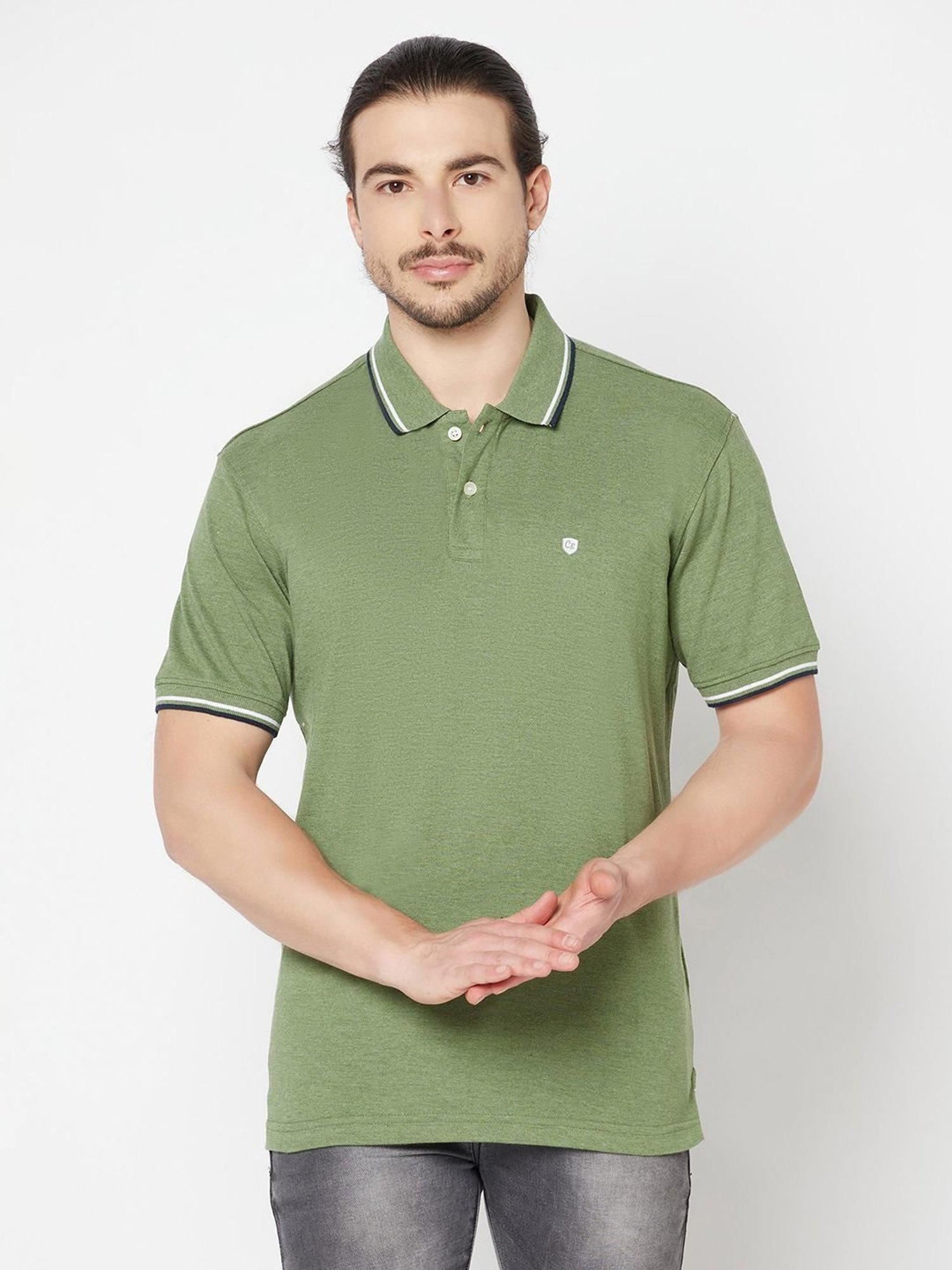 Cantabil Green Cotton Regular Fit Polo T-Shirt