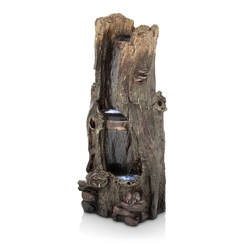 Alpine 22" Rainforest Waterfall Tree Trunk Fountain with LED Lights Gray