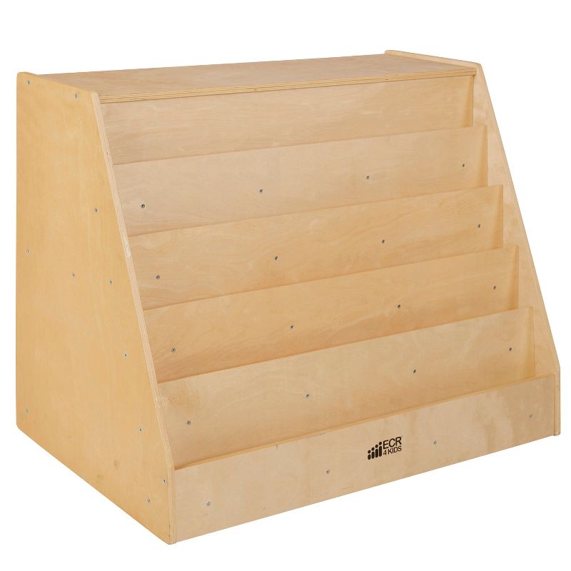 ECR4Kids Birch Book Display Stand with Storage, Wood Shelf Organizer, 5 Shelves & 2 Compartments