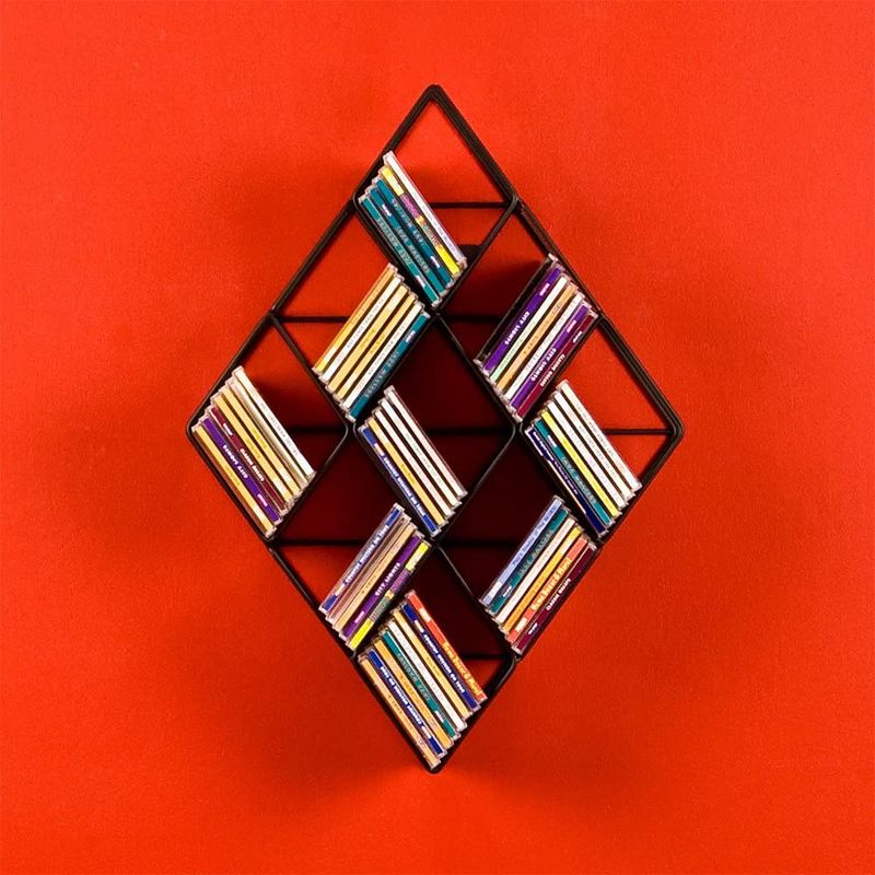 SEI Furniture Contemporary Modern Steel Wire Wall Mount CD Rack Storage Shelving Unit with Geometric Diamond Design for up to 108 CDs, Black