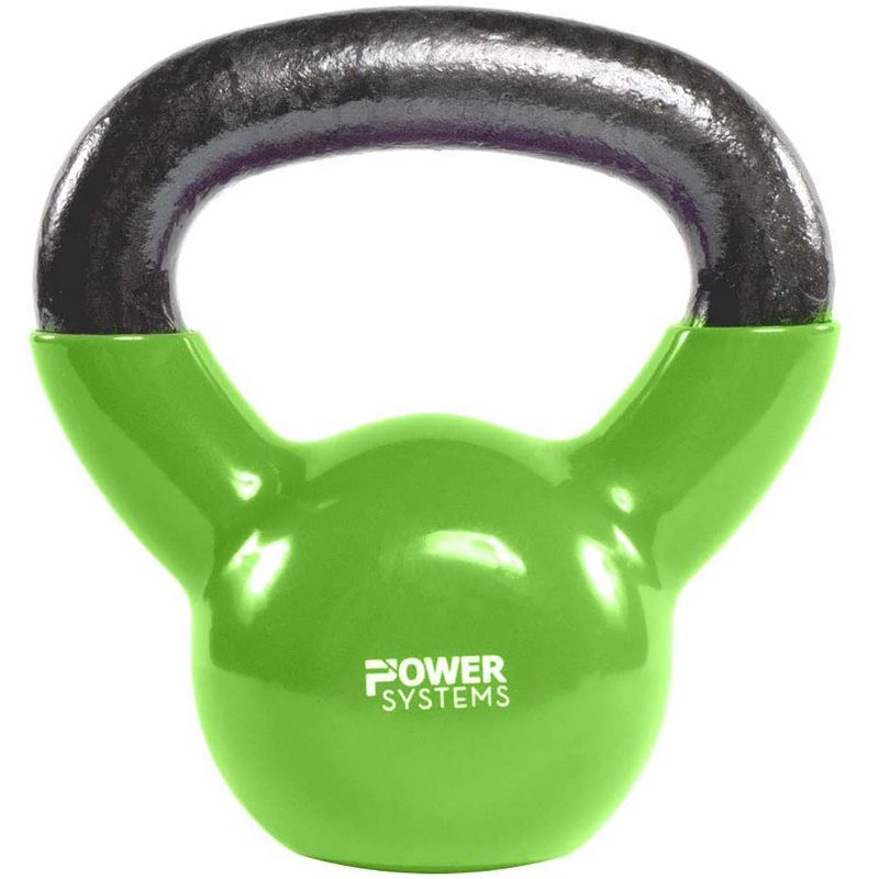 Power Systems Premium Vinyl Covered Cast Iron Kettlebell Prime Home Gym Exercise Weight Training Accessory, 8 Pounds, Green
