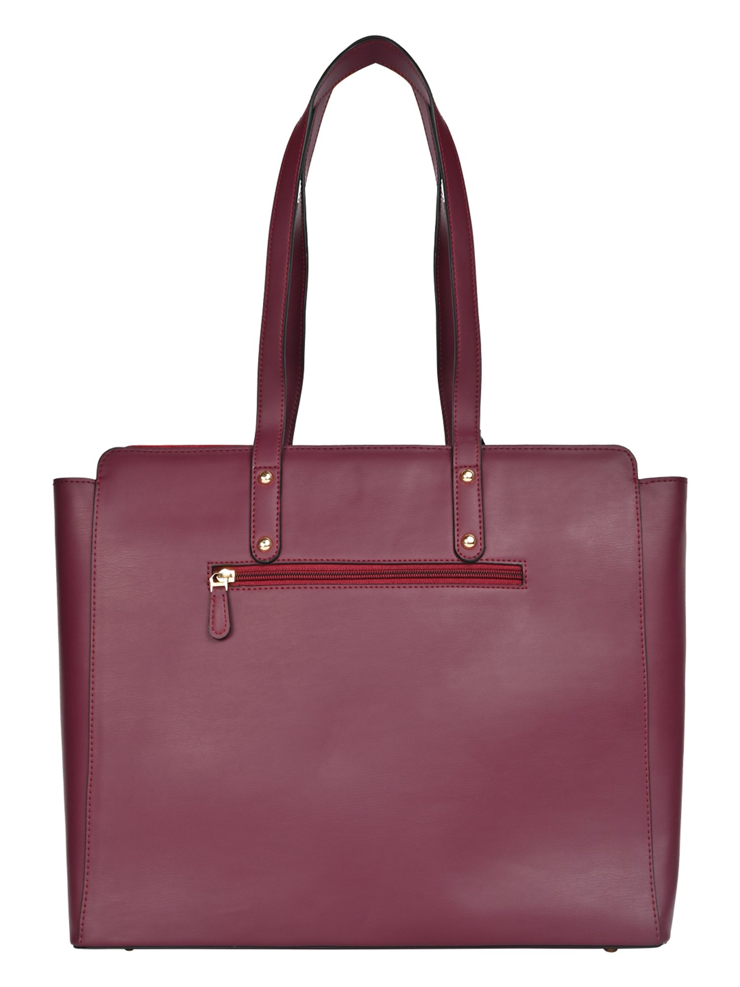 Horra Maroon Solid Large Tote Bag with Laptop Sleeve - 14 inches