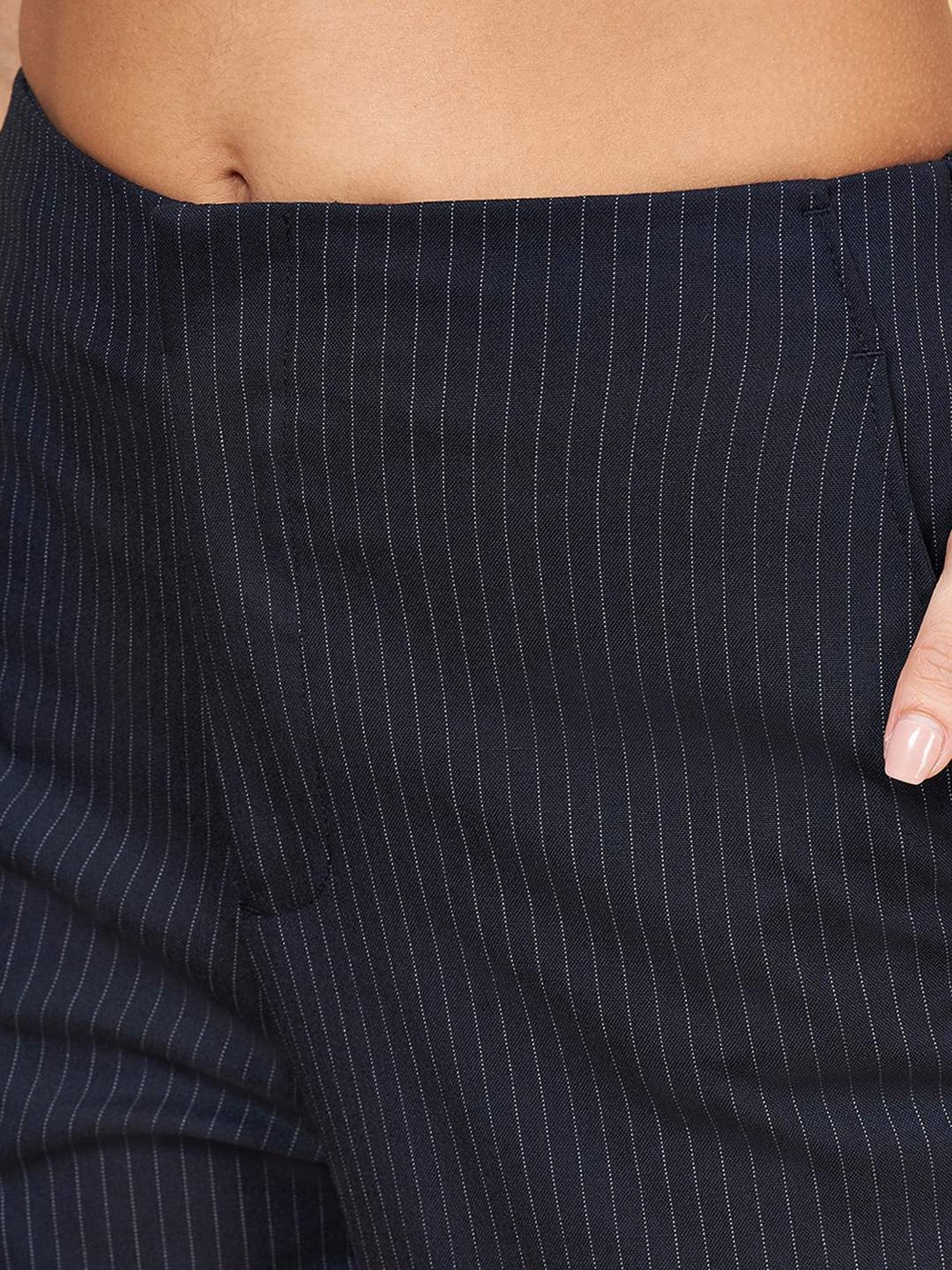 Annabelle by Pantaloons Black Striped Formal Trousers