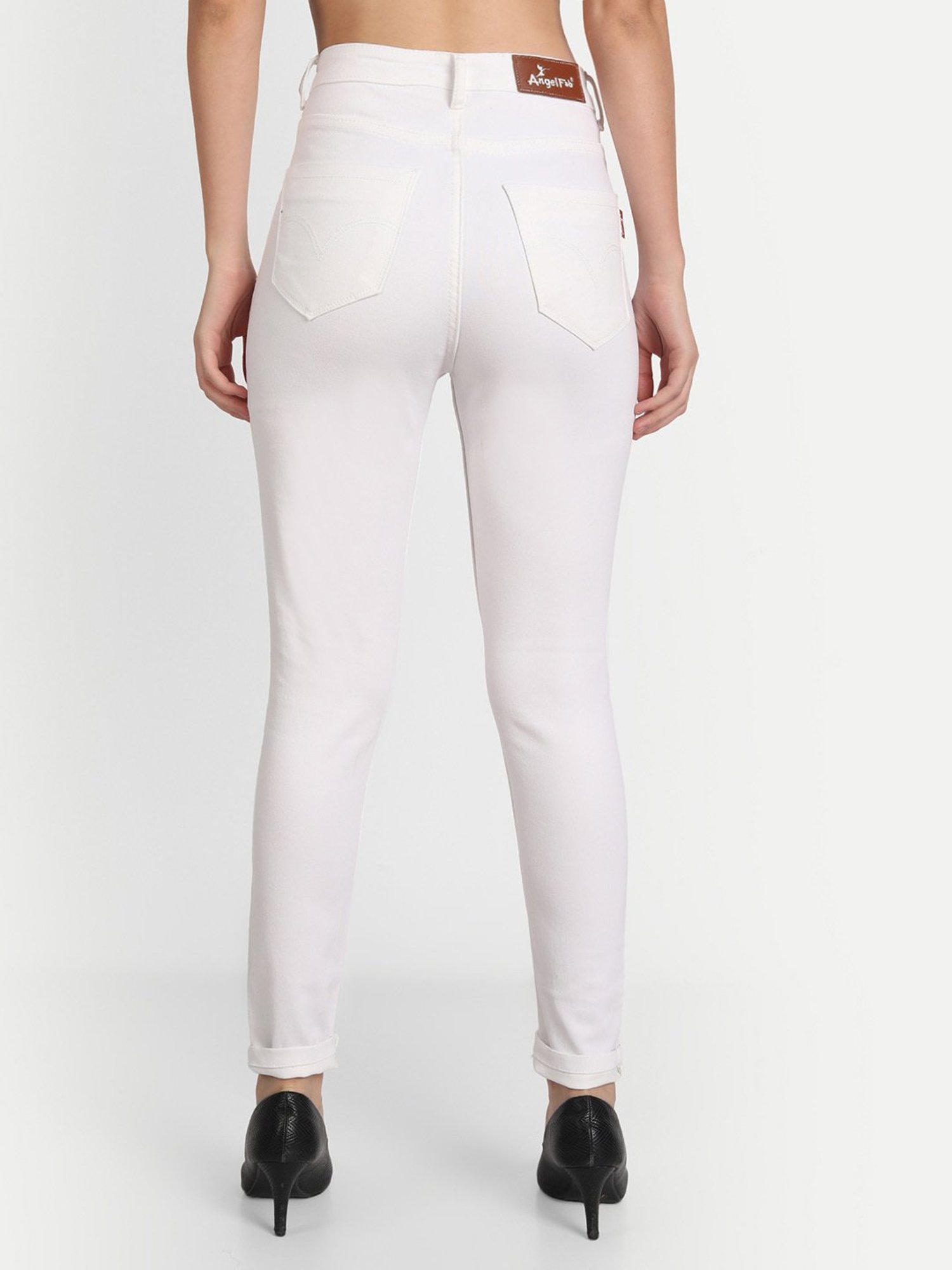 Angelfab White Cotton Skinny Fit High Rise Jeans