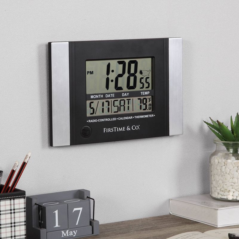 11.5" x 7.5" Executive Digital Clock Black/Gray - FirsTime