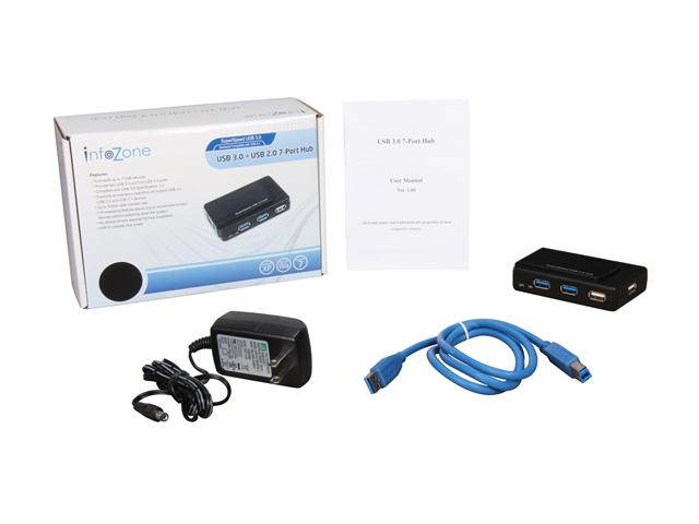 SYBA SY-HUB20078 InfoZone Combo USB 3.0 + USB 2.0 7-port Hub with USB 3.0 Cable and AC Adapter