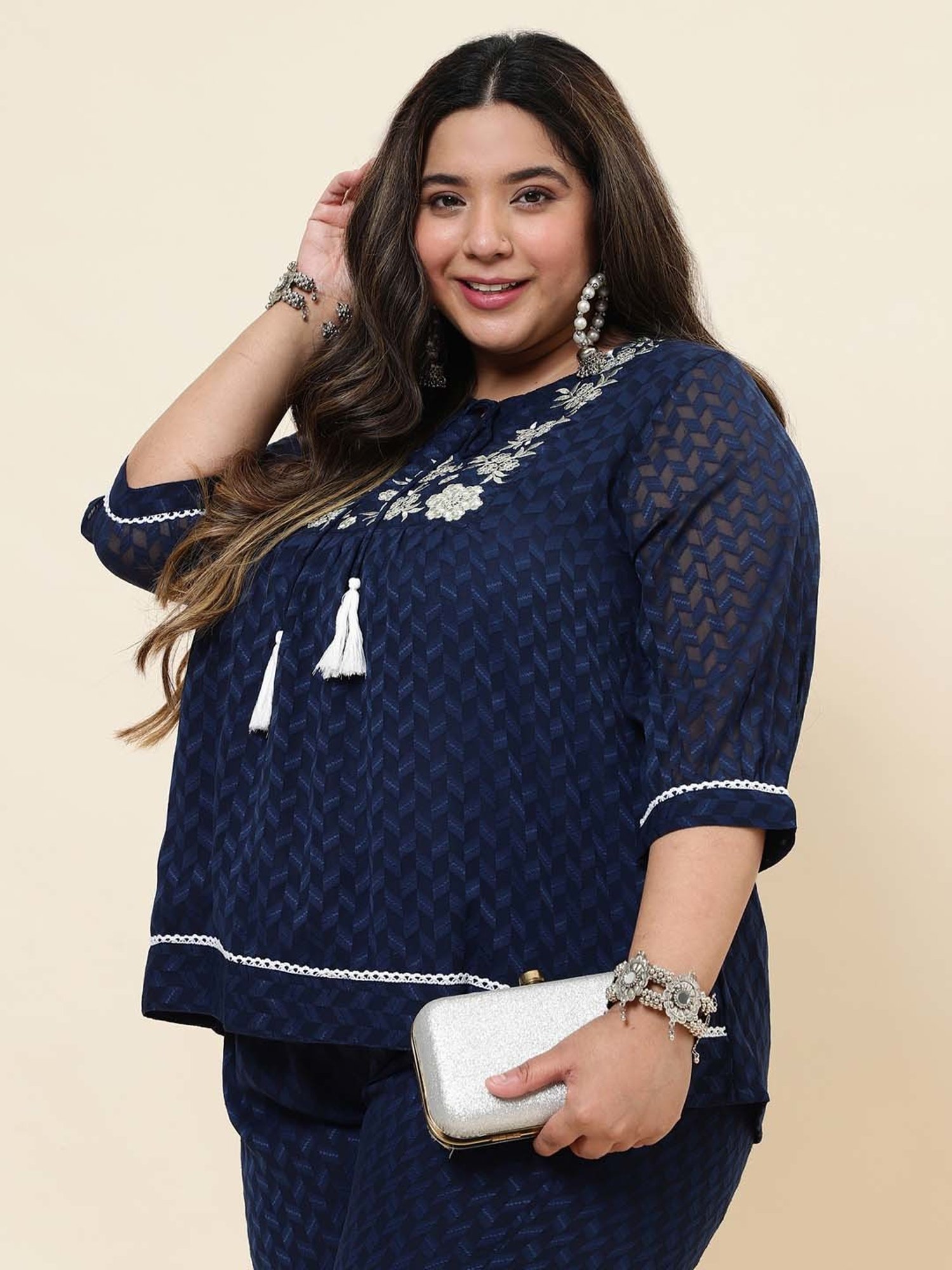 Sringam Blue Embroidered Top Pant Set