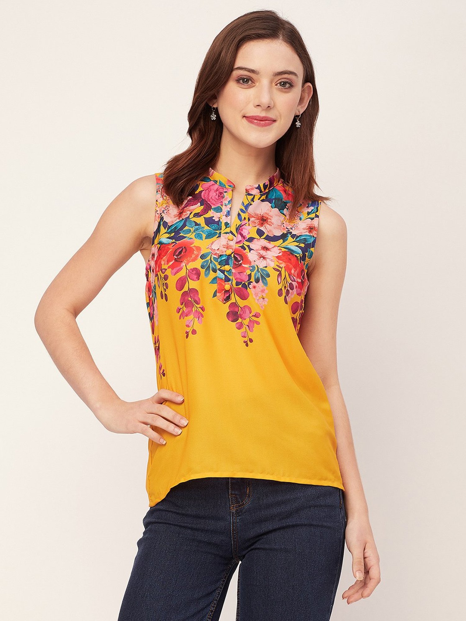 Moomaya Yellow Floral Print Top