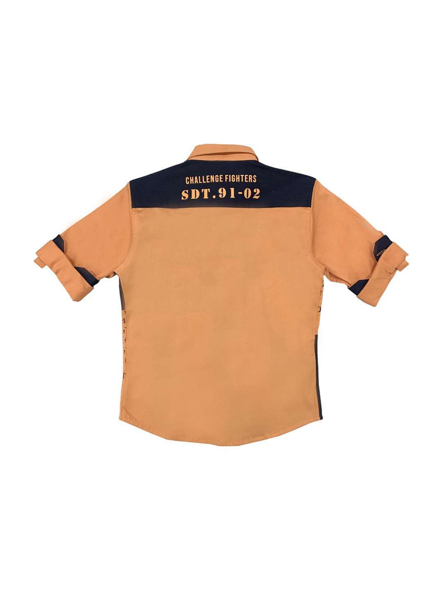Cavio Kids Peach & Black Cotton Color Block Full Sleeves Shirt