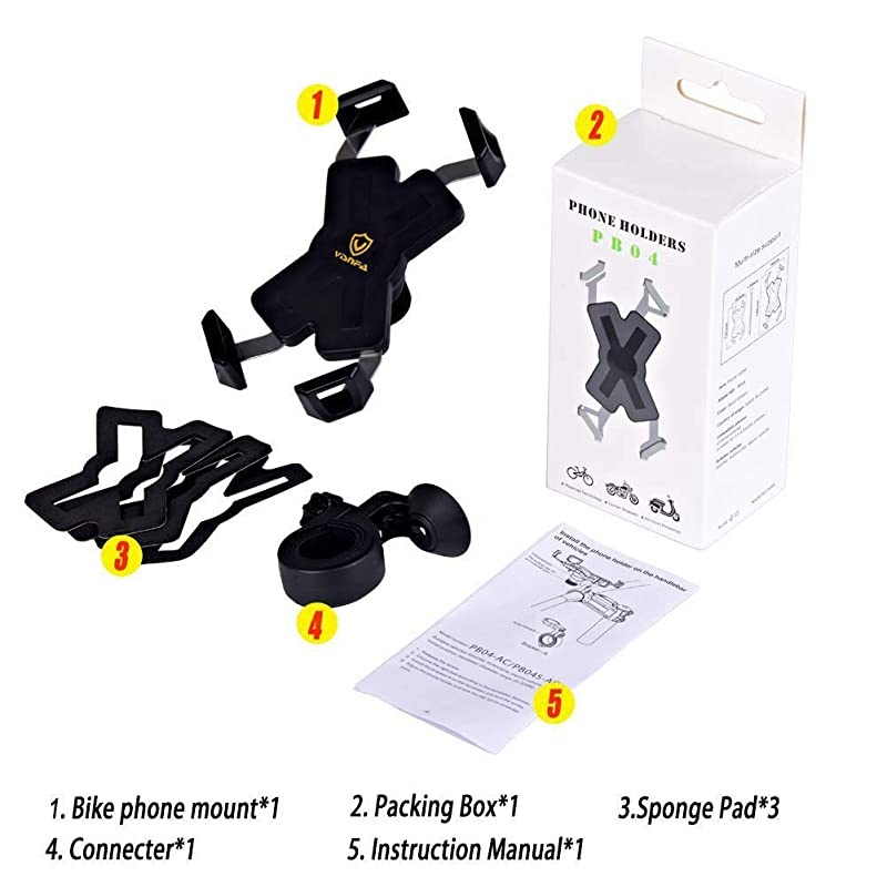 New Bike Phone Mount with Stainless Steel Clamp Arms Anti Shake and Stable 360&deg; Rotation Bike AccessoriesBike Phone Holder for Any Smartphones GPS Other Devices Between 4 and 7 inches